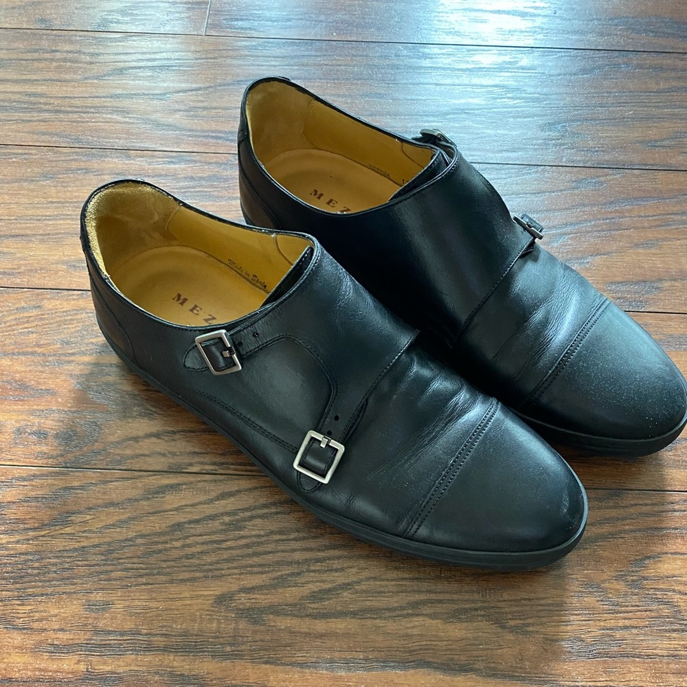 Men's Mezlan Monk Strap Loafers Casual Dress Shoes Size 12 Black Leather